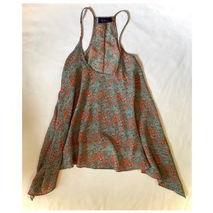 Aqua & Coral Sleeveless Origami Blouse
